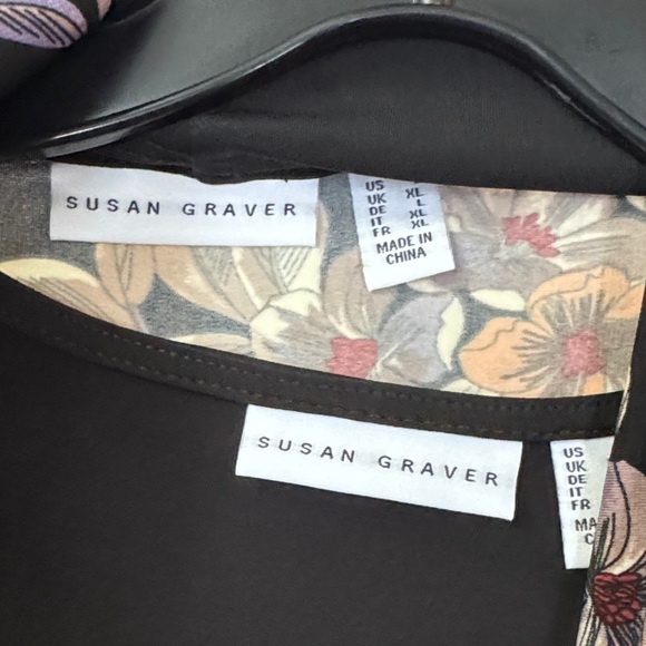 Susan Graver Black Floral Kimono and shirt set NEW L - Picture 2 of 12